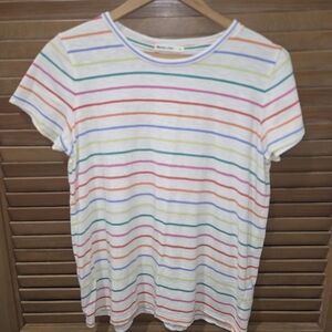 Marine Layer Women's Short Sleeve Shirt crew neck swing Rainbow Stripe, Sz Small